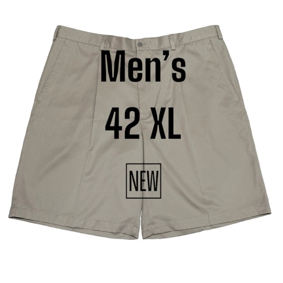 Men’s Nike 42 XL Golf Pleated Shorts Chino Khakis Khaki Tan Dri Fit Casual New - Picture 2 of 11